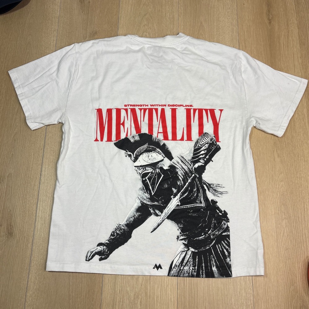 Mentality‎ Strength Within Discipline Spartan Graphic T-Shirt White Mens Medium